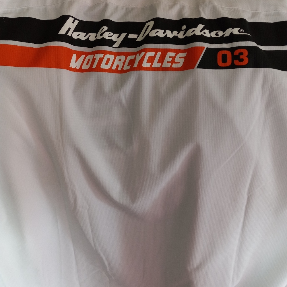 Harley Davidson White, Orange, and Black Shirt